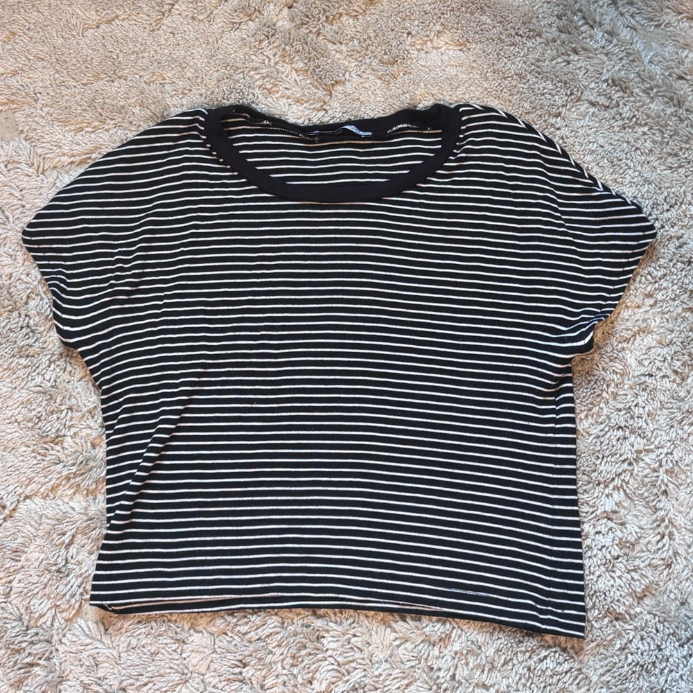 Zara Black and White Striped T-Shirt